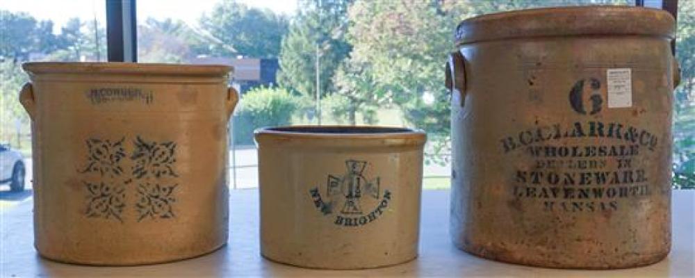 THREE AMERICAN BLUE DECORATED STONEWARE