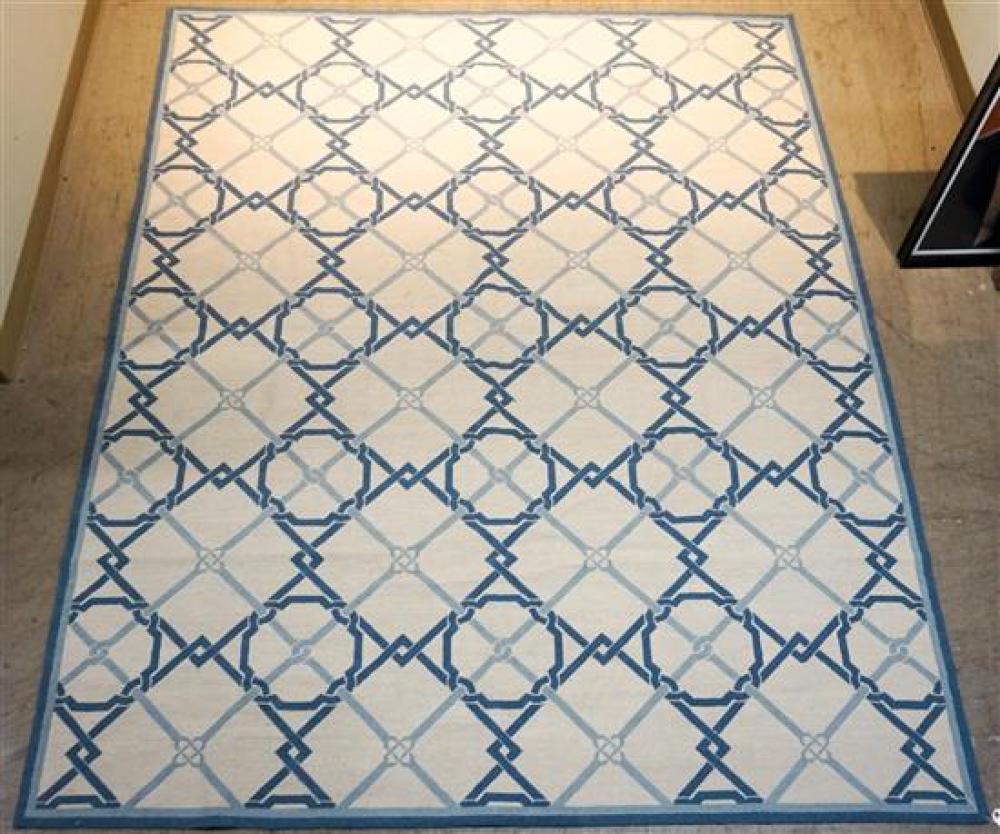 SPANISH BLUE DECORATED RUG, 9 FT