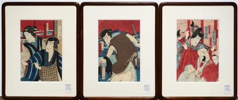 CHIKANOBU ACTORS THREE OBAN WOODBLOCK 321690