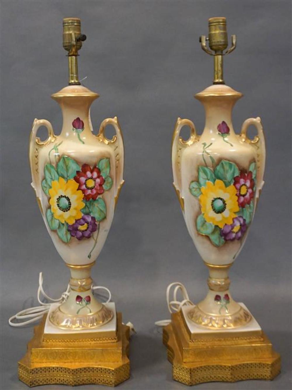 PAIR FLORAL DECORATED PORCELAIN