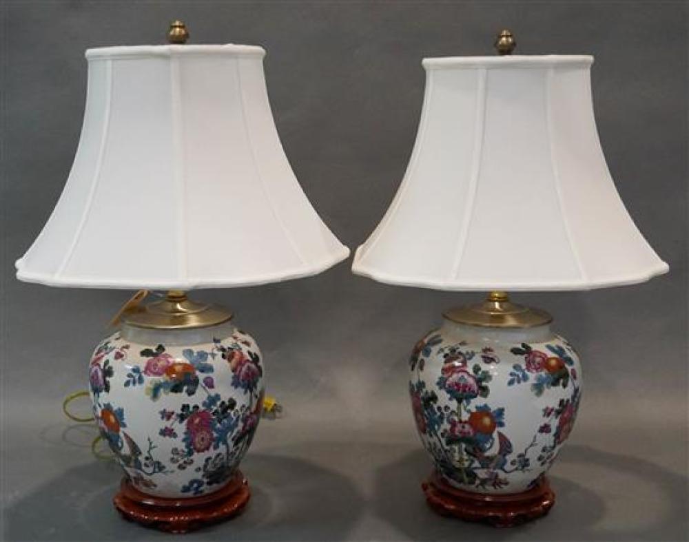 PAIR CHINESE FLORAL DECORATED PORCELAIN