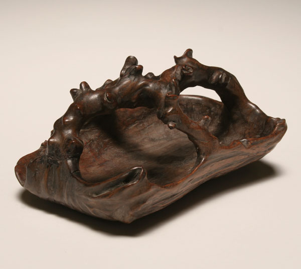 Asian hand carved burl root basket;