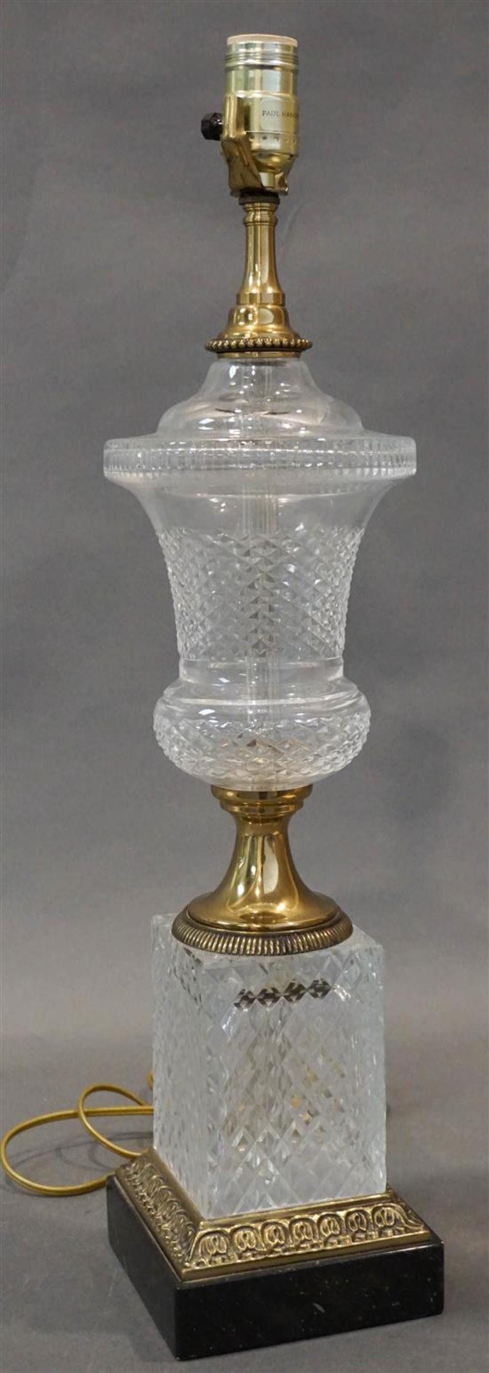 CRYSTAL AND BRASS URN-FORM TABLE LAMP,