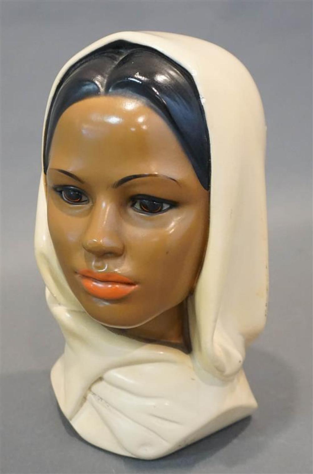 PAINTED PLASTER BUST OF A WOMAN,