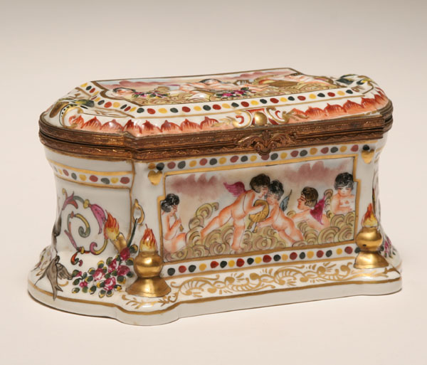 Capo di Monte jewelry casket; playful
