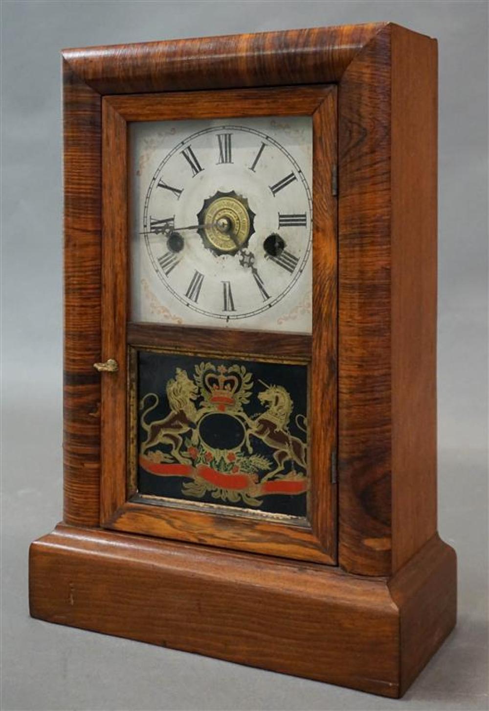 ANSONIA ROSEWOOD AND WALNUT SHELF CLOCK,