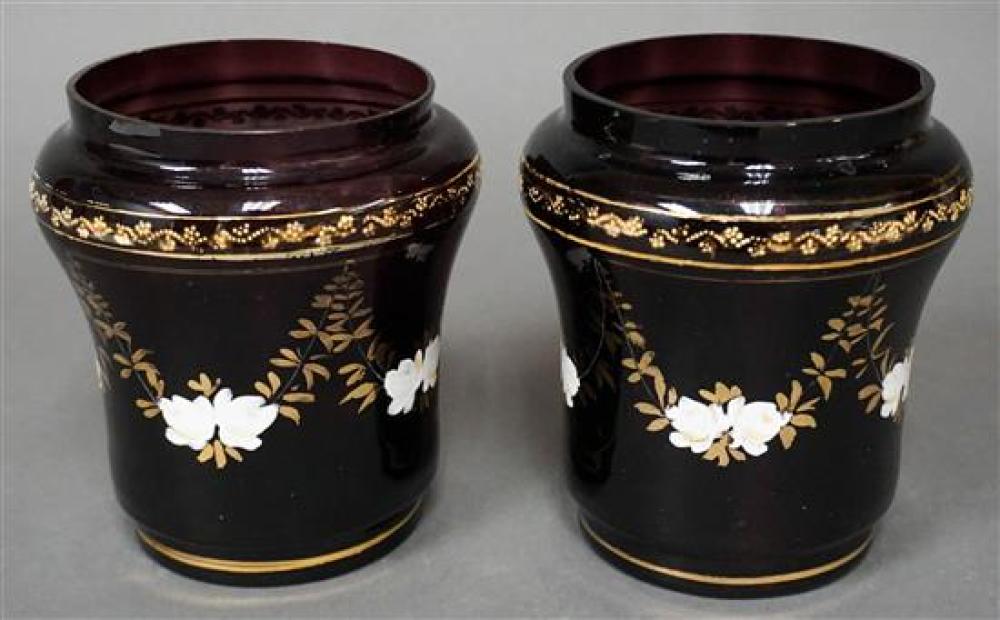 PAIR GILT ENAMEL DECORATED AMETHYST 321740