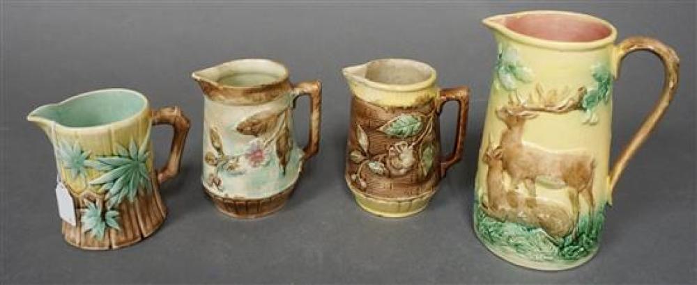 FOUR ASSORTED MAJOLICA PITCHERS  3217ab