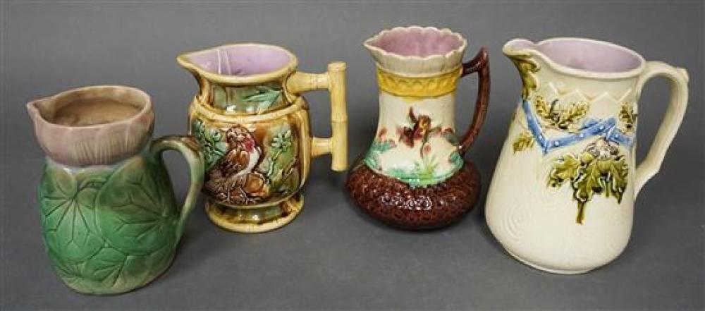 FOUR ASSORTED MAJOLICA PITCHERS  3217c5