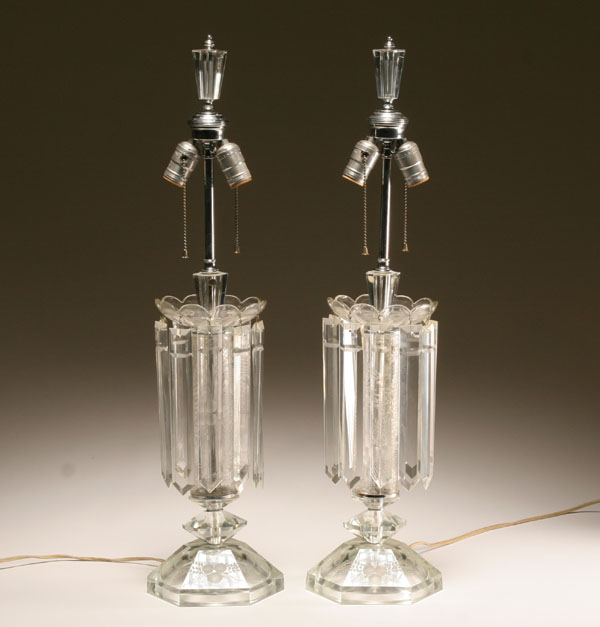 Pair tall cut crystal table lamps