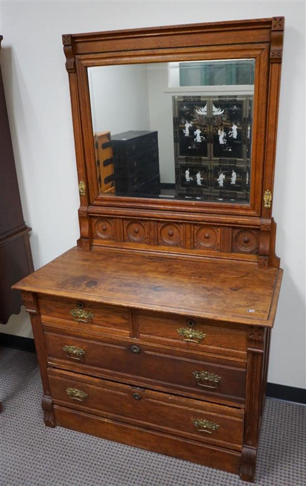 VICTORIAN OAK MIRRORED-BACK CHEST