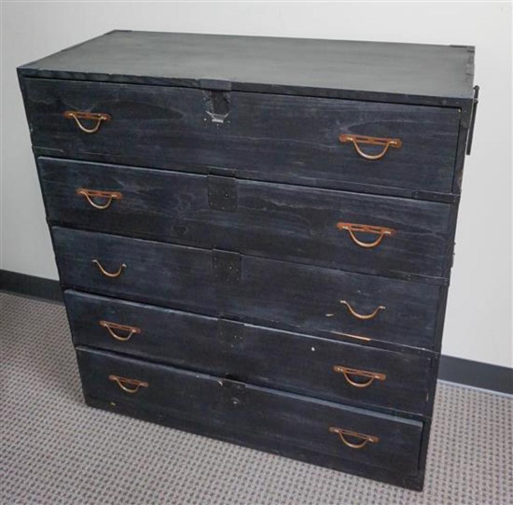 BLACK PAINTED METAL FRUITWOOD TANSU,