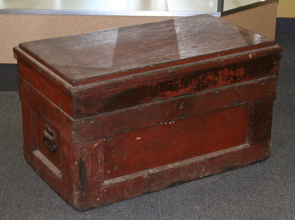 Painted wooden workman's tool chest;