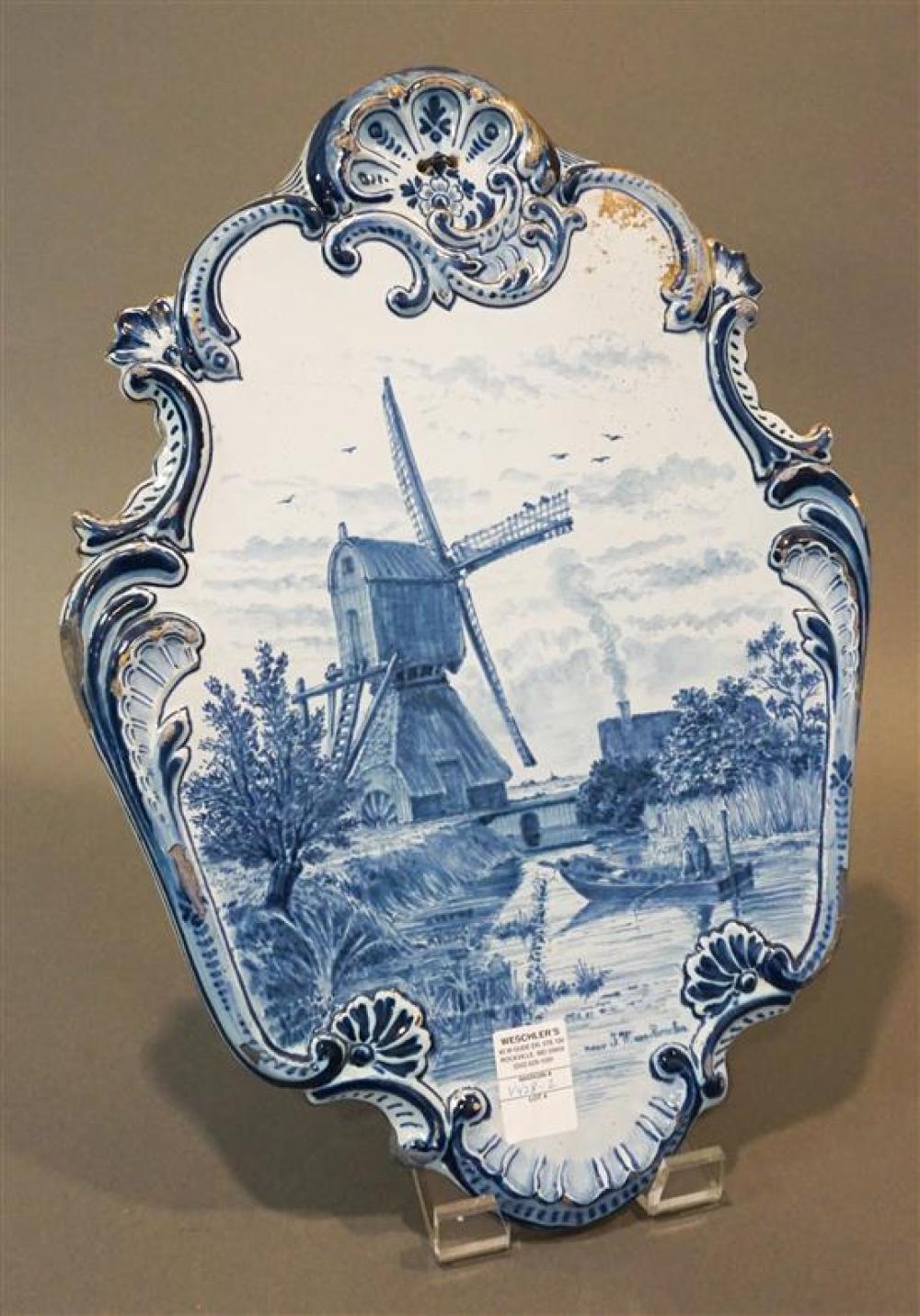 DELFT PLAQUE OF WINDMILL AND FISHERMAN,