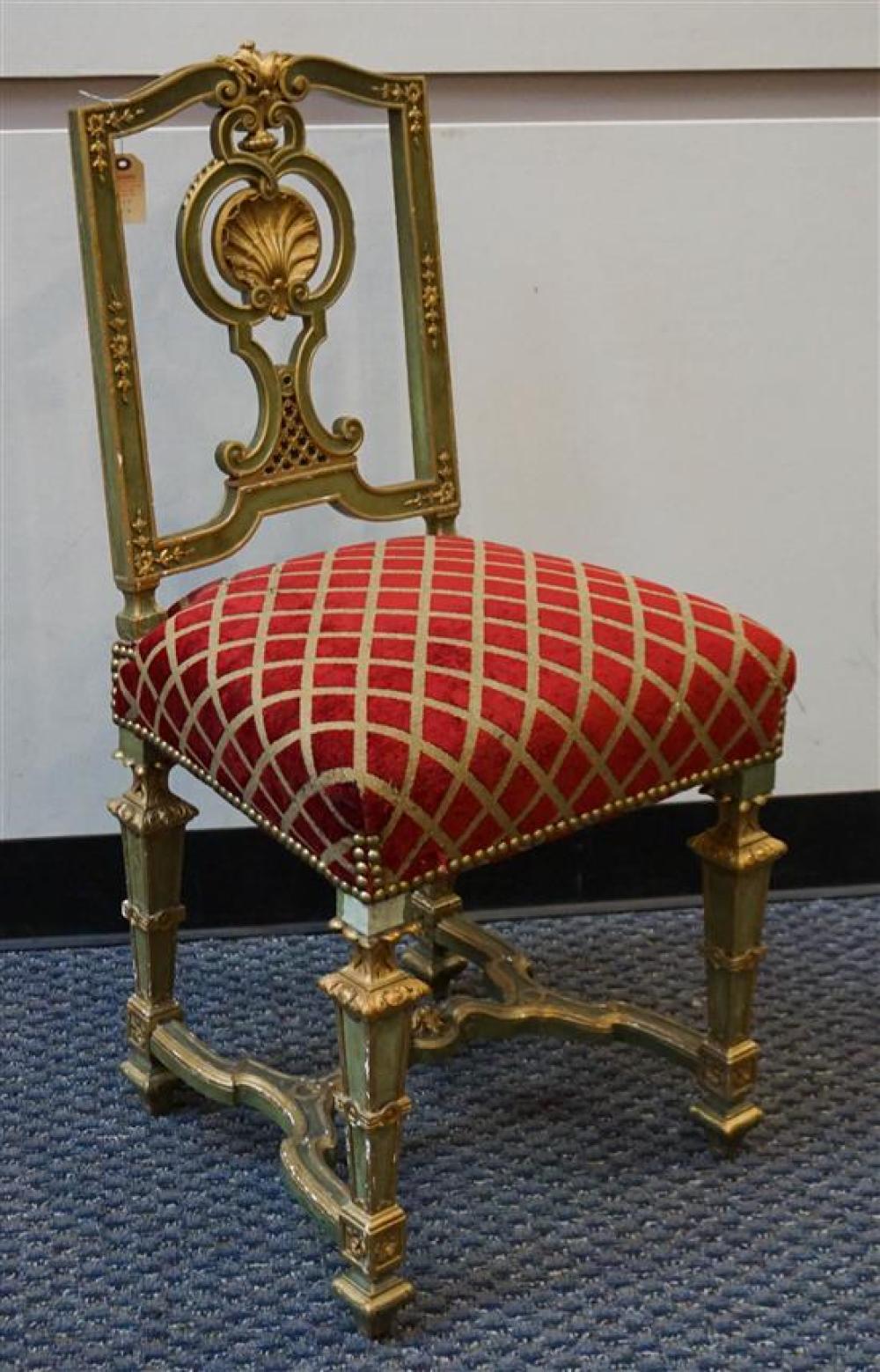 CONTINENTAL STYLE GILT GREEN PAINTED