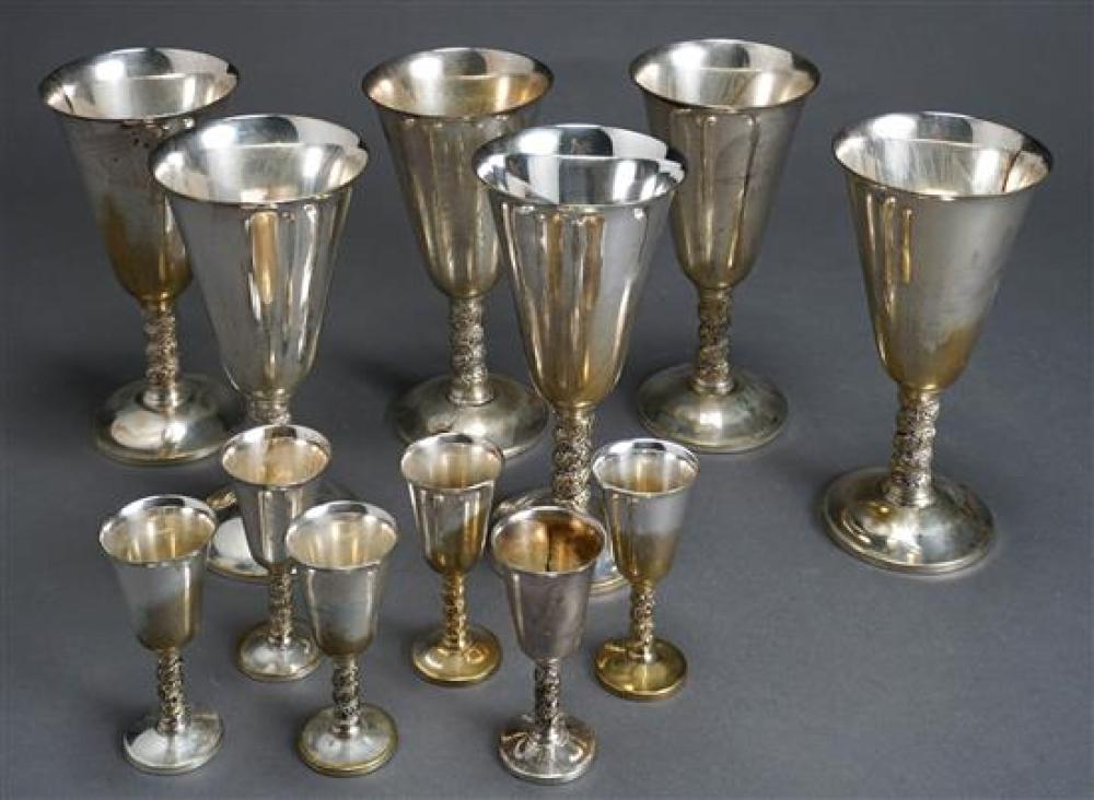 SIX SPANISH SILVER PLATE WATER