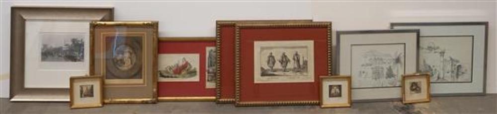 GROUP WITH TEN FRAMED COLOR ETCHINGS