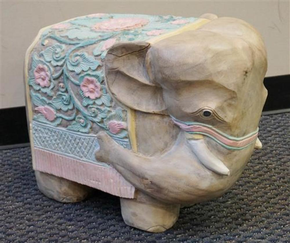 PAINTED CARVED WOOD ELEPHANT HEIGHT  321946