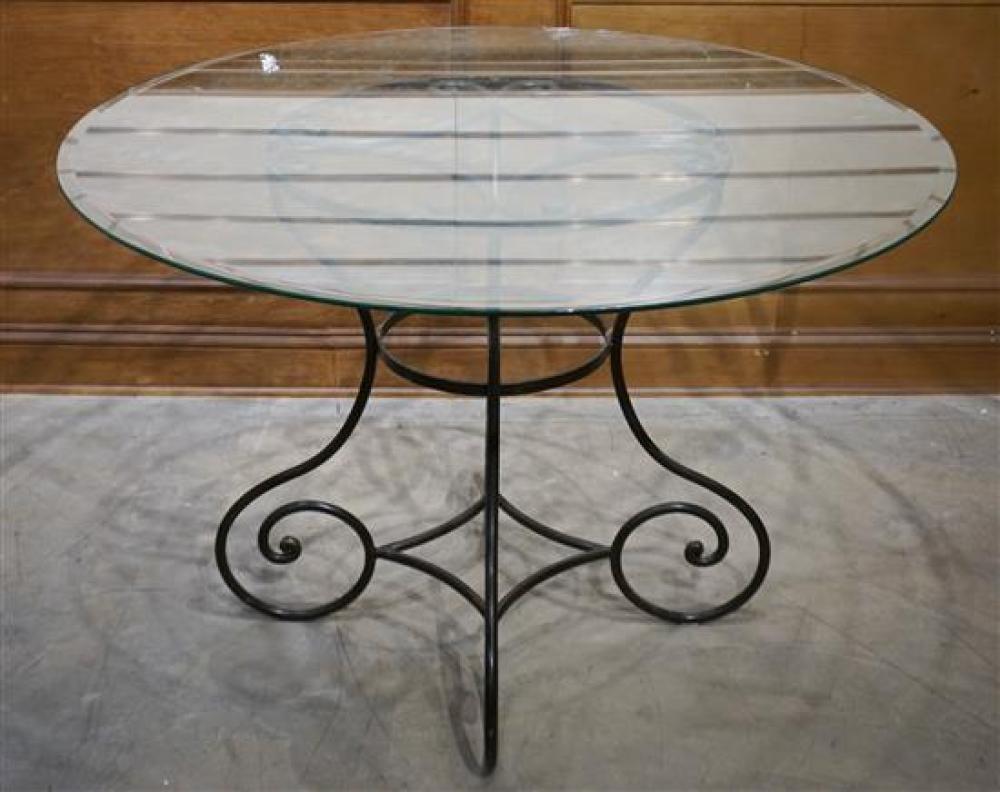 BLACK PAINTED IRON BASE ROUND GLASS