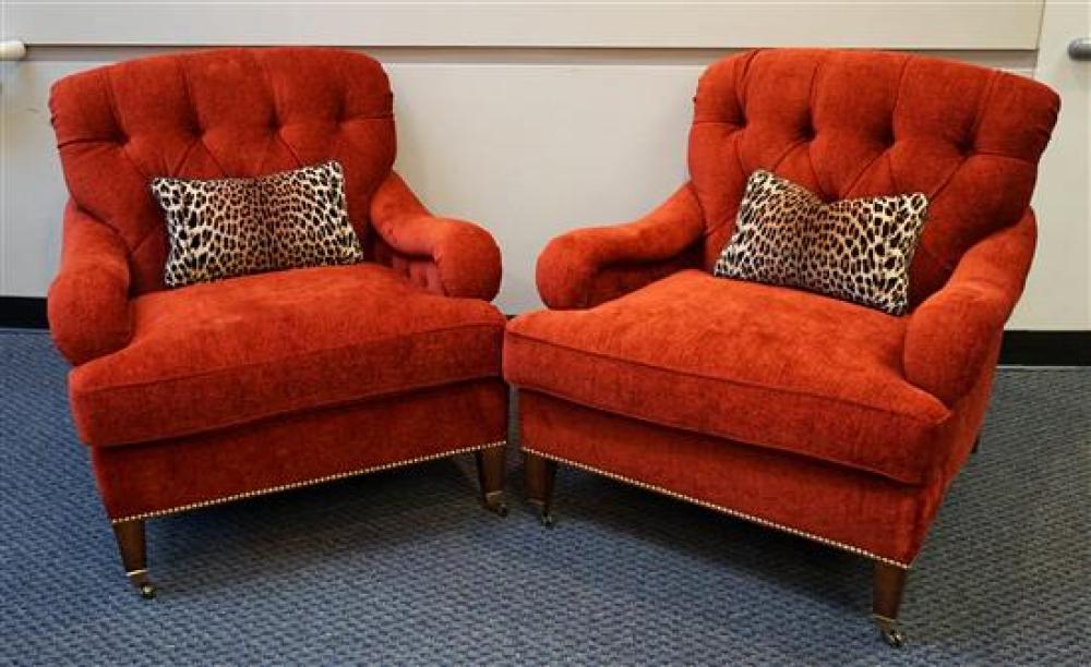 PAIR EDWARD FERRELL RED UPHOLSTERED 321a08