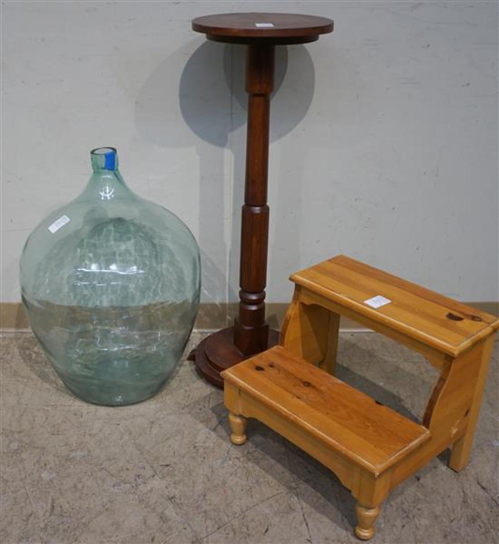 FRUITWOOD PEDESTAL, A BLUE GLASS