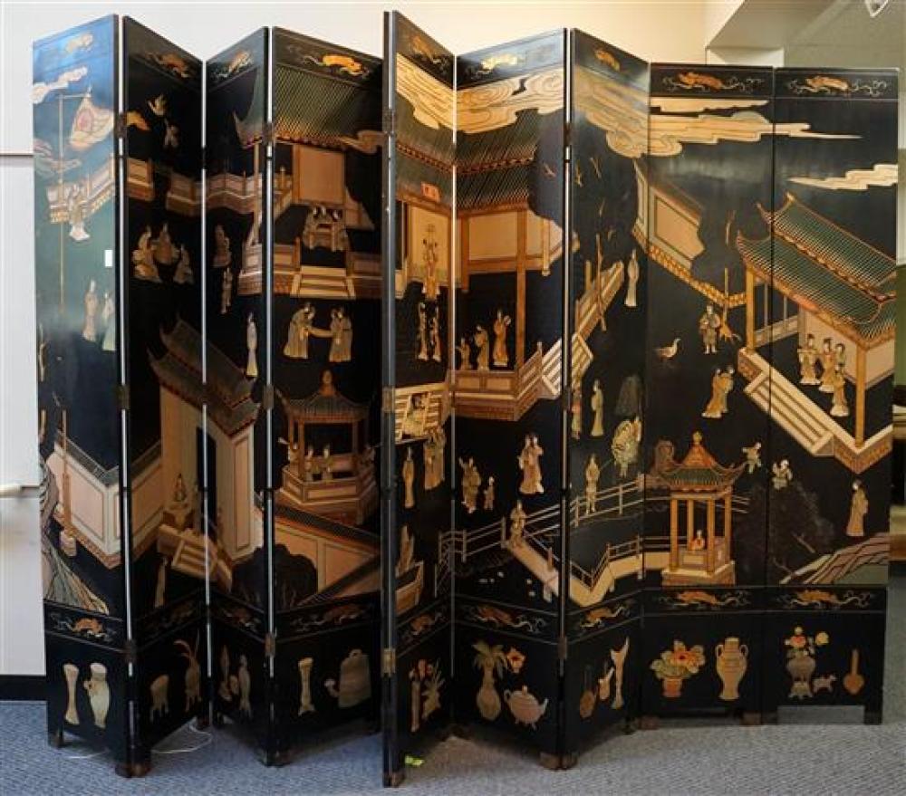 CHINESE BLACK LACQUER COROMANDEL TWELVE-PANEL