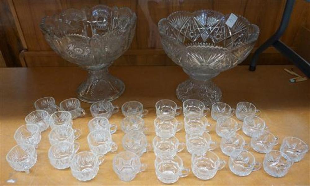 TWO MOLDED GLASS PEDESTAL PUNCH BOWLS