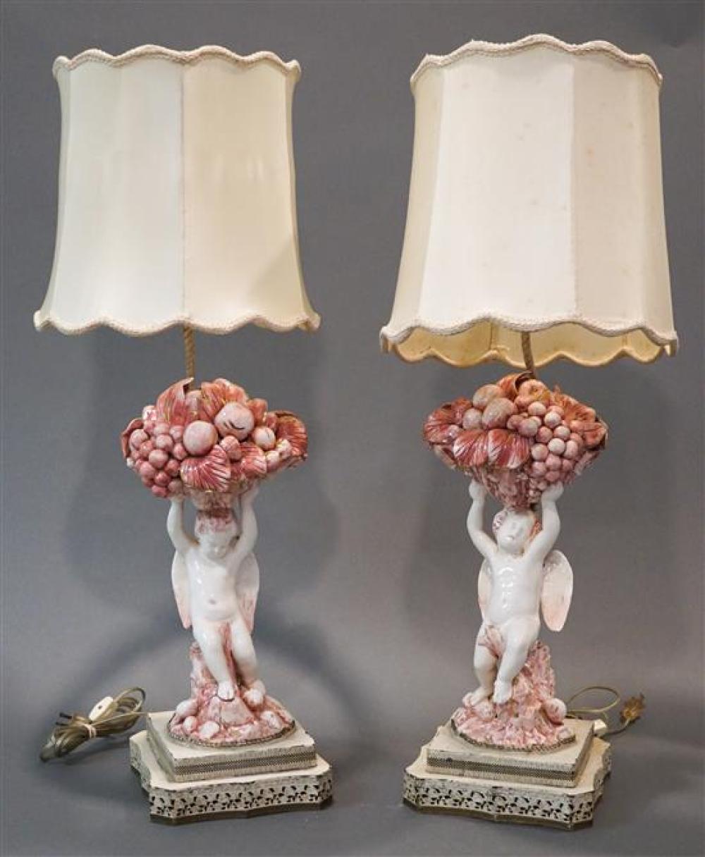 PAIR CHERUB DECORATED TABLE LAMPS, HEIGHT