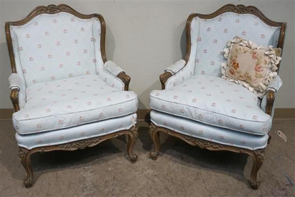 PAIR LOUIS XV STYLE FRUITWOOD UPHOLSTERED 321b43