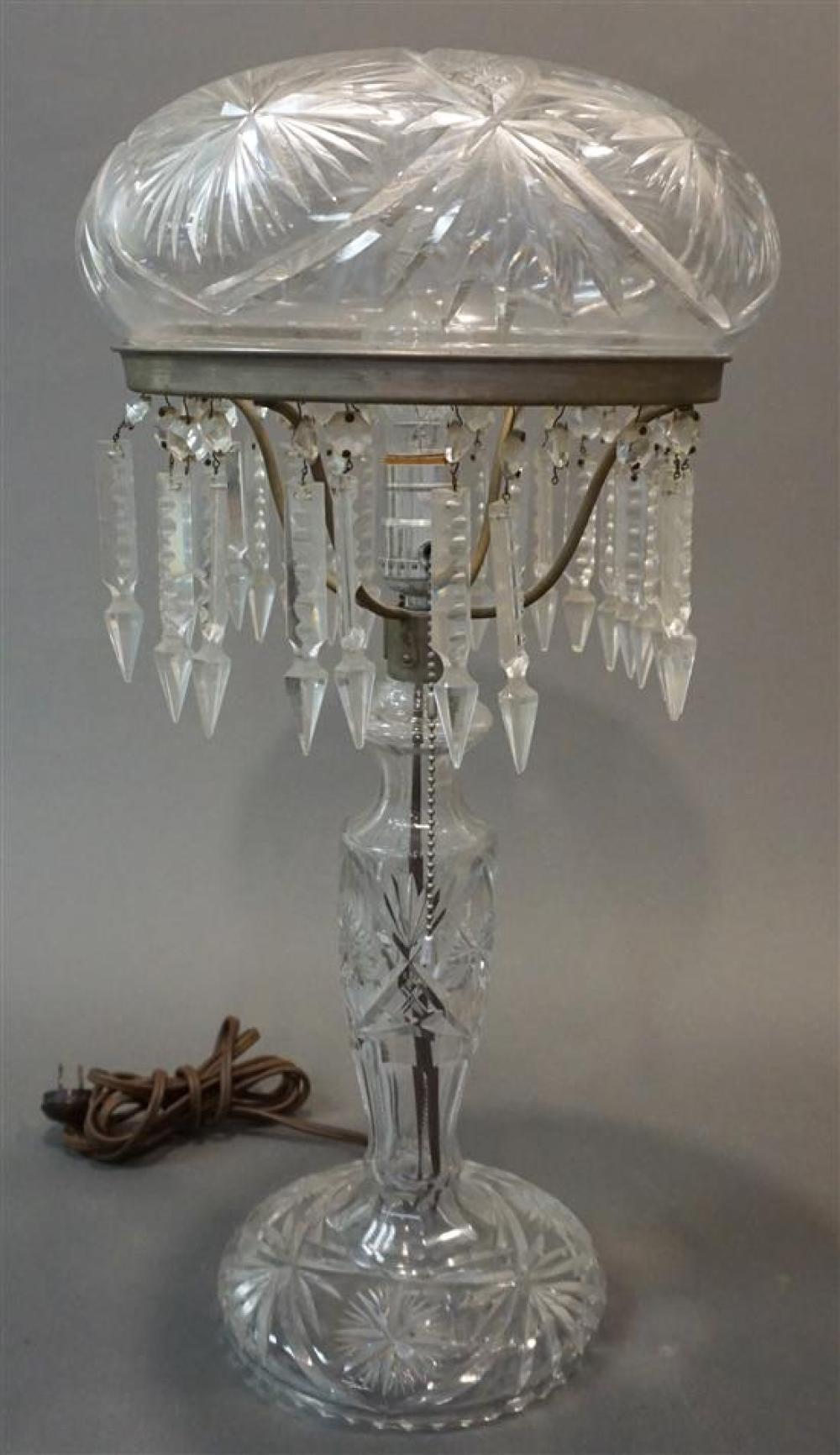 CUT CRYSTAL LAMP WITH DOME SHADE,