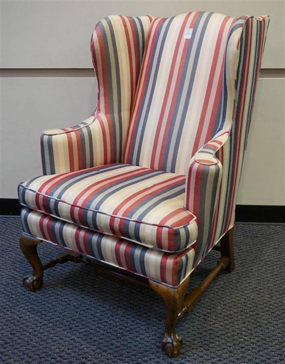 CHIPPENDALE MAHOGANY STRIPE UPHOLSTERED