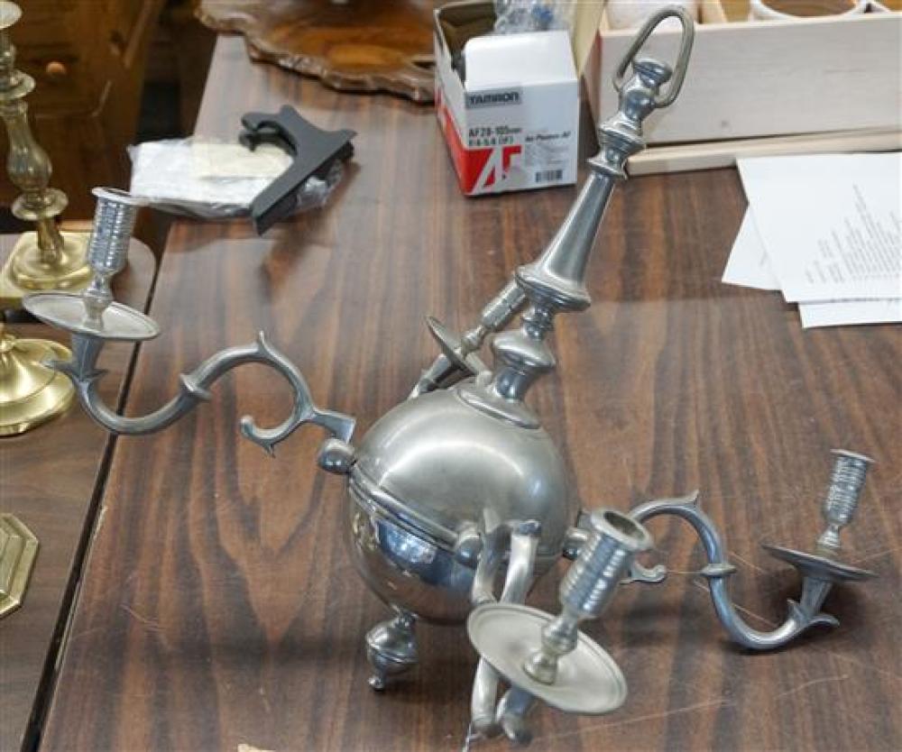 DUTCH TYPE PEWTER FOUR-LIGHT CHANDELIER