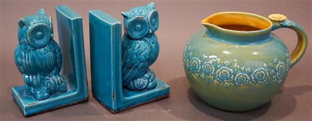 PAIR TURQUOISE GLAZED CERAMIC OWL  321b71