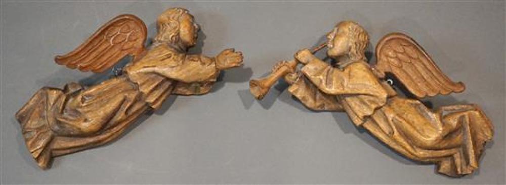 PAIR CONTINENTAL CARVED OAK TRUMPETING