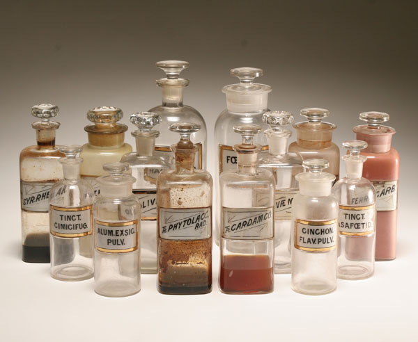 Collection antique pharmacy bottles  502cb