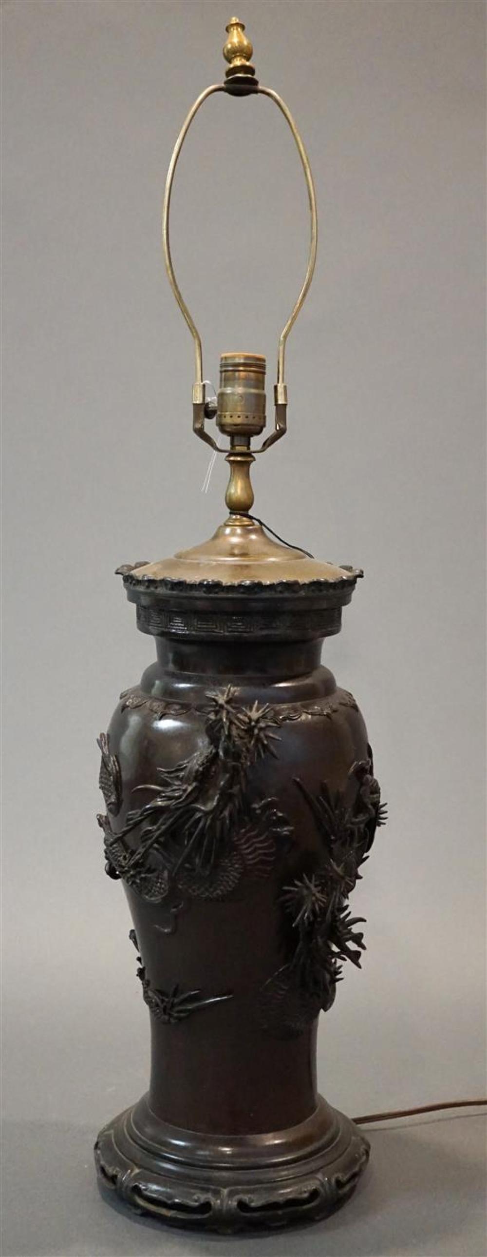 JAPANESE BRONZE 'DRAGON' URN MOUNTED