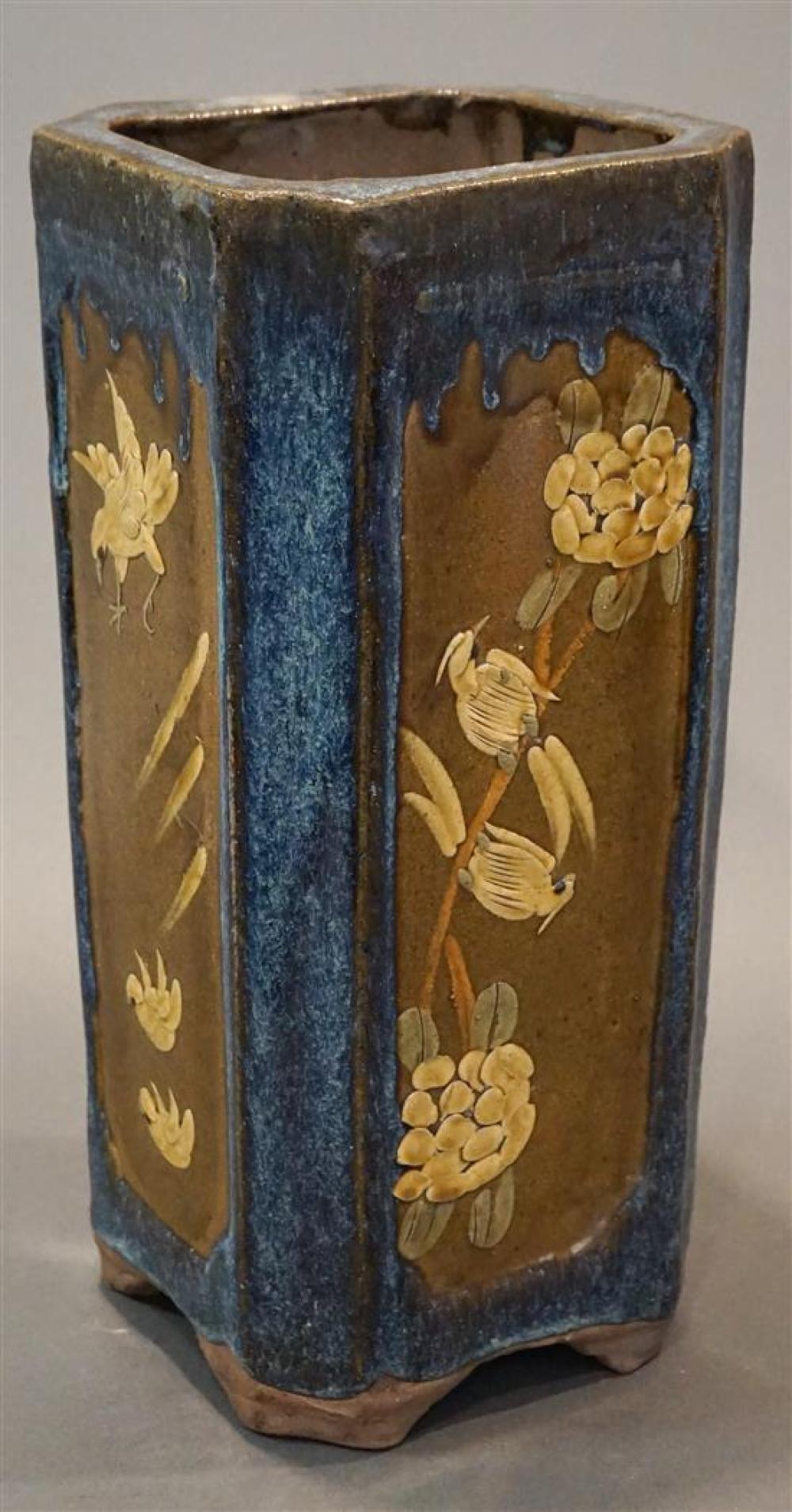 JAPANESE GLAZED STONEWARE UMBRELLA STAND,