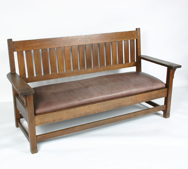 Gustav Stickley Mission oak bench sofa 506cb