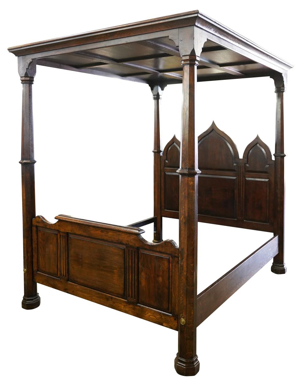 GOTHIC-STYLE OAK QUEEN-SIZED BEDwith