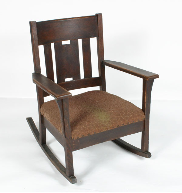 Mission oak rocker; cut-out slat back