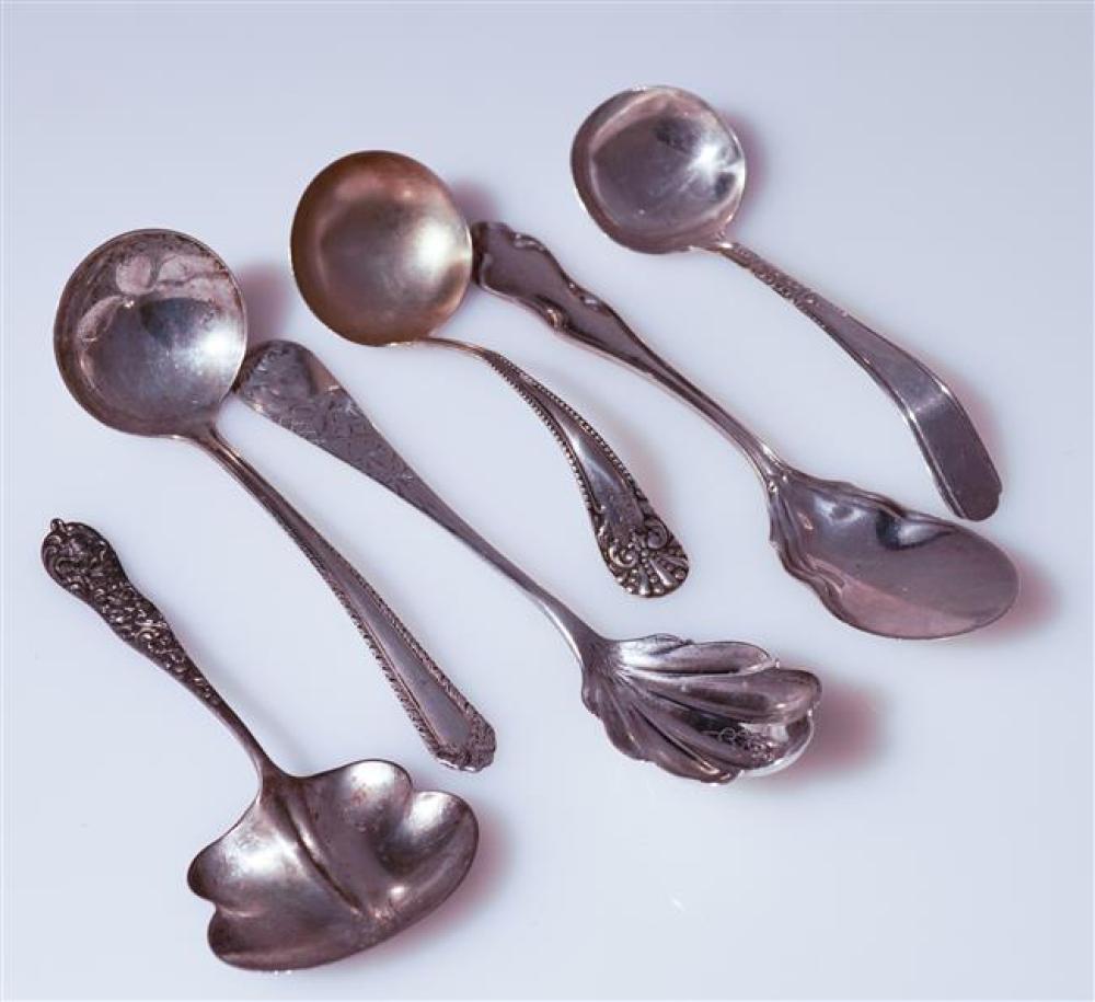 SIX STERLING SERVING SPOONS AND SAUCE