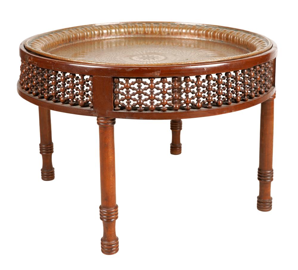 MOROCCAN WOOD COPPER TRAY TABLEProvenance  324456