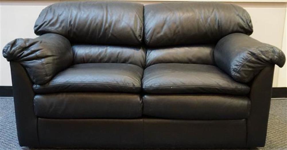 CONTEMPORARY BLACK LEATHER TWO-CUSHION