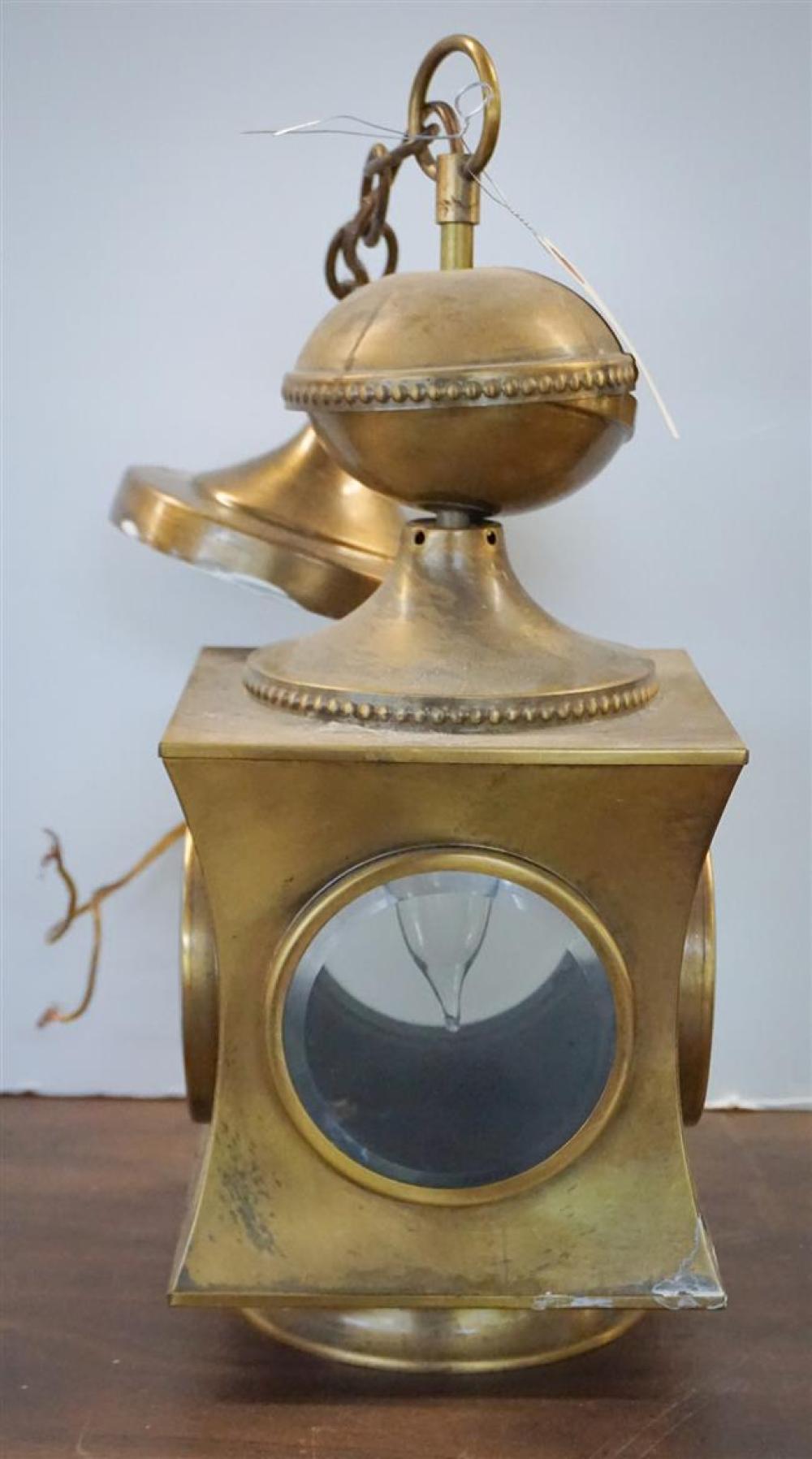 BRASS LANTERN FORM HANGING LIGHT 3244d3