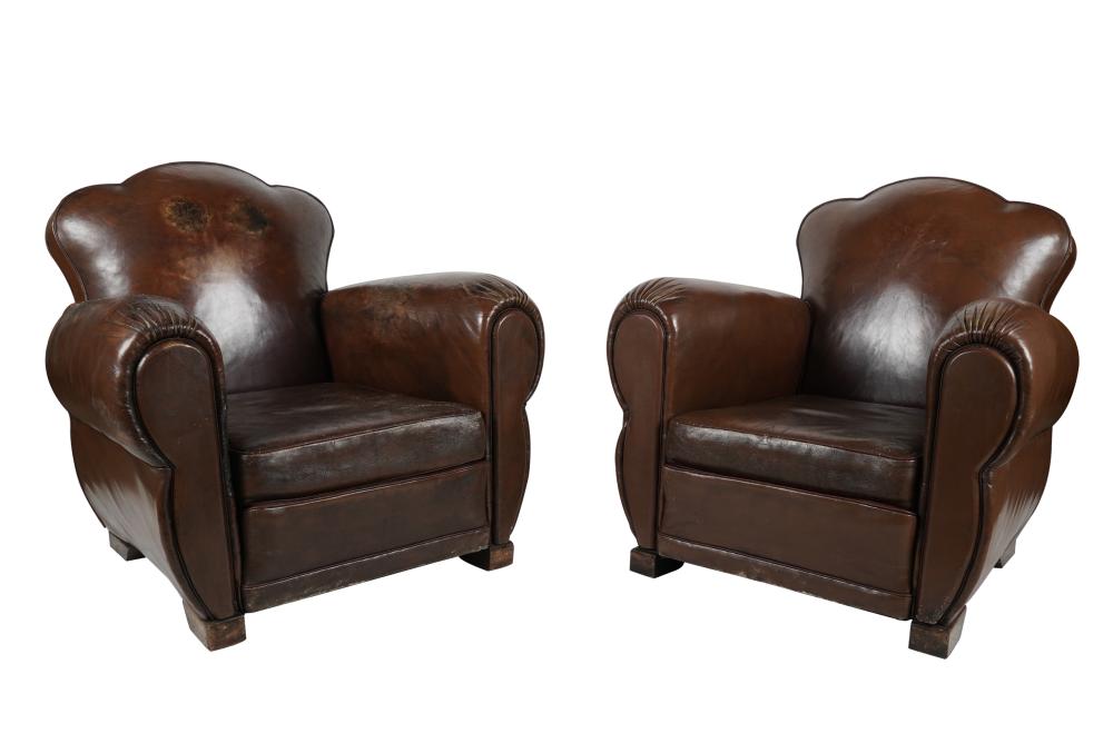 PAIR OF ART DECO LEATHER CLUB CHAIRSbrown