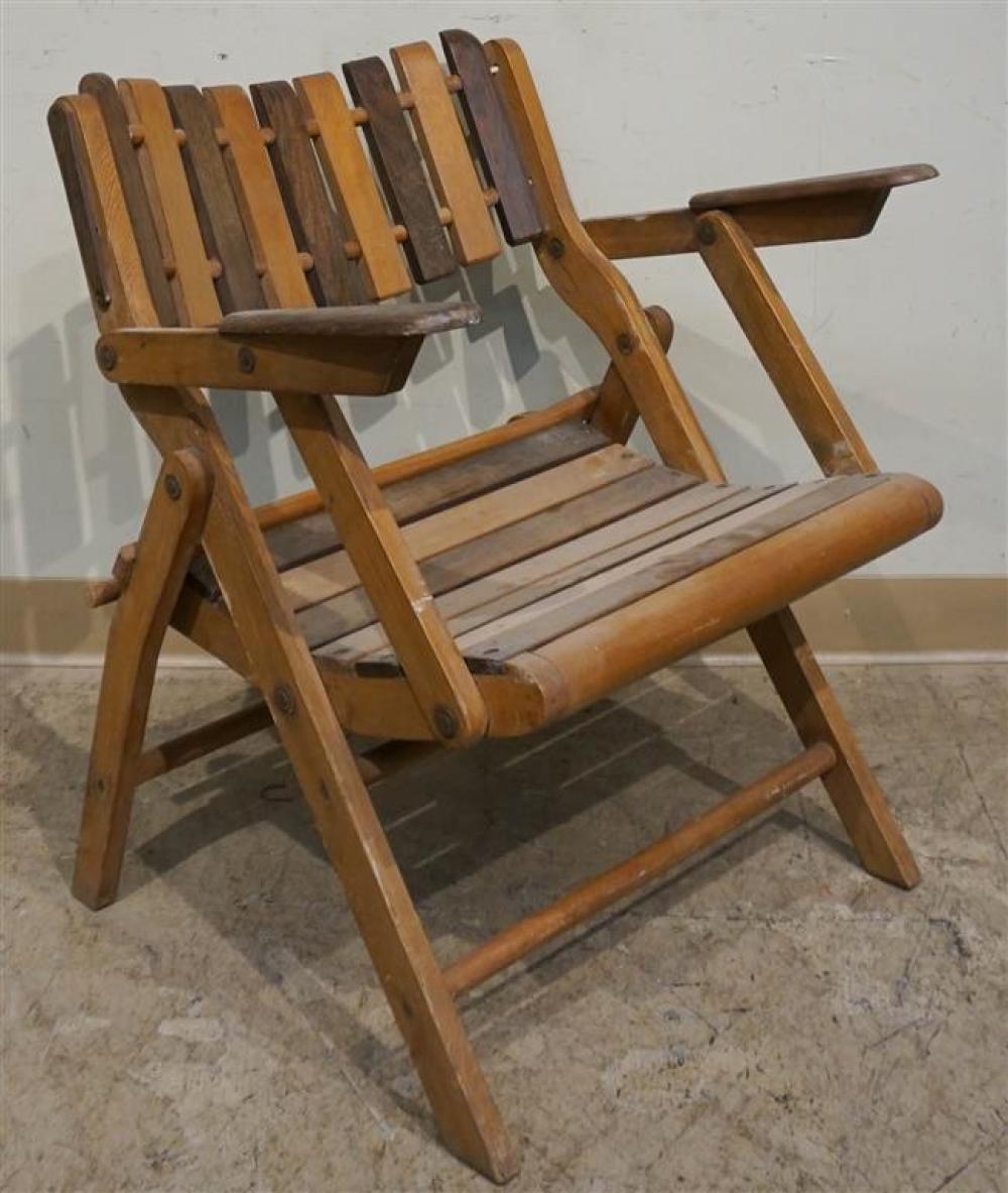 FOLDING FRUITWOOD AND TEAK PATIO CHAIRFolding