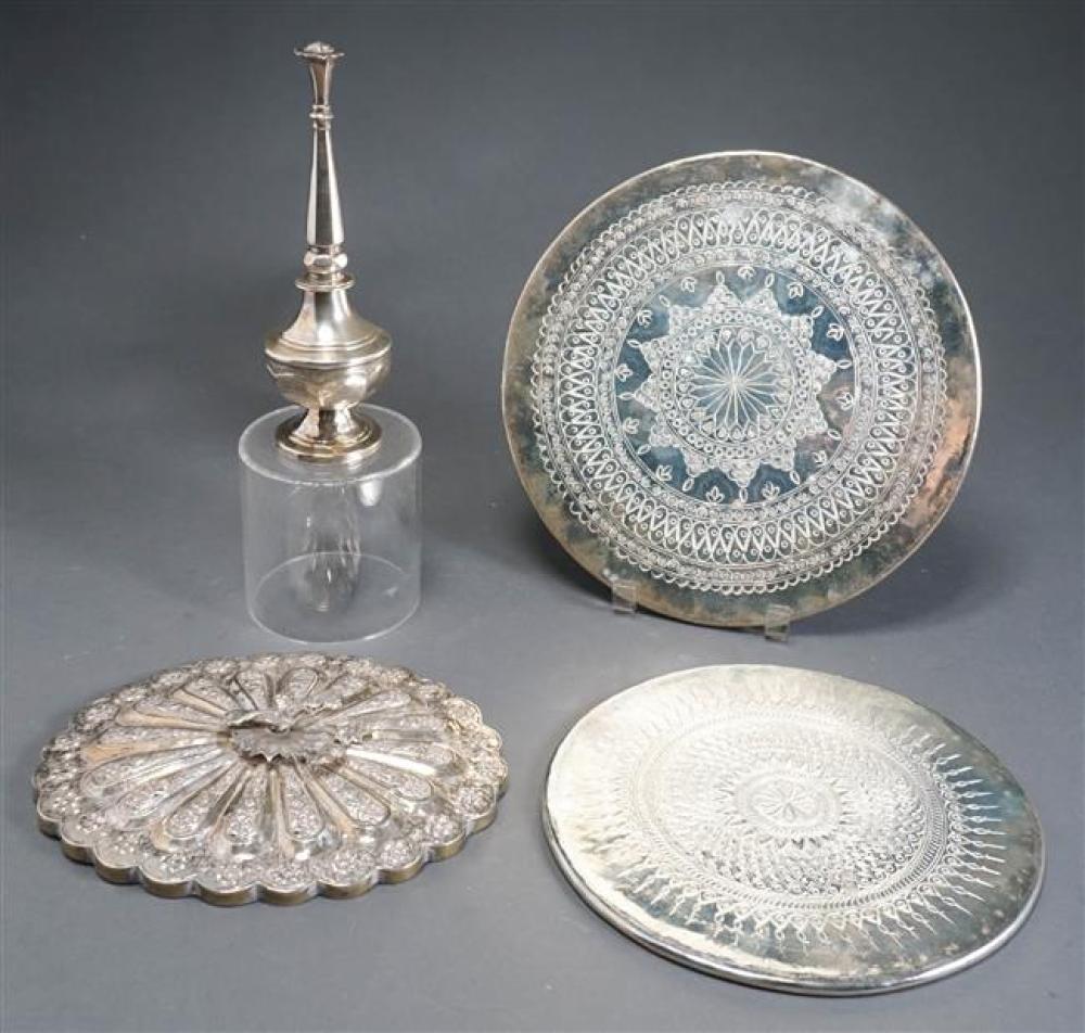 TWO PERSIAN SILVER PLATE ROUND