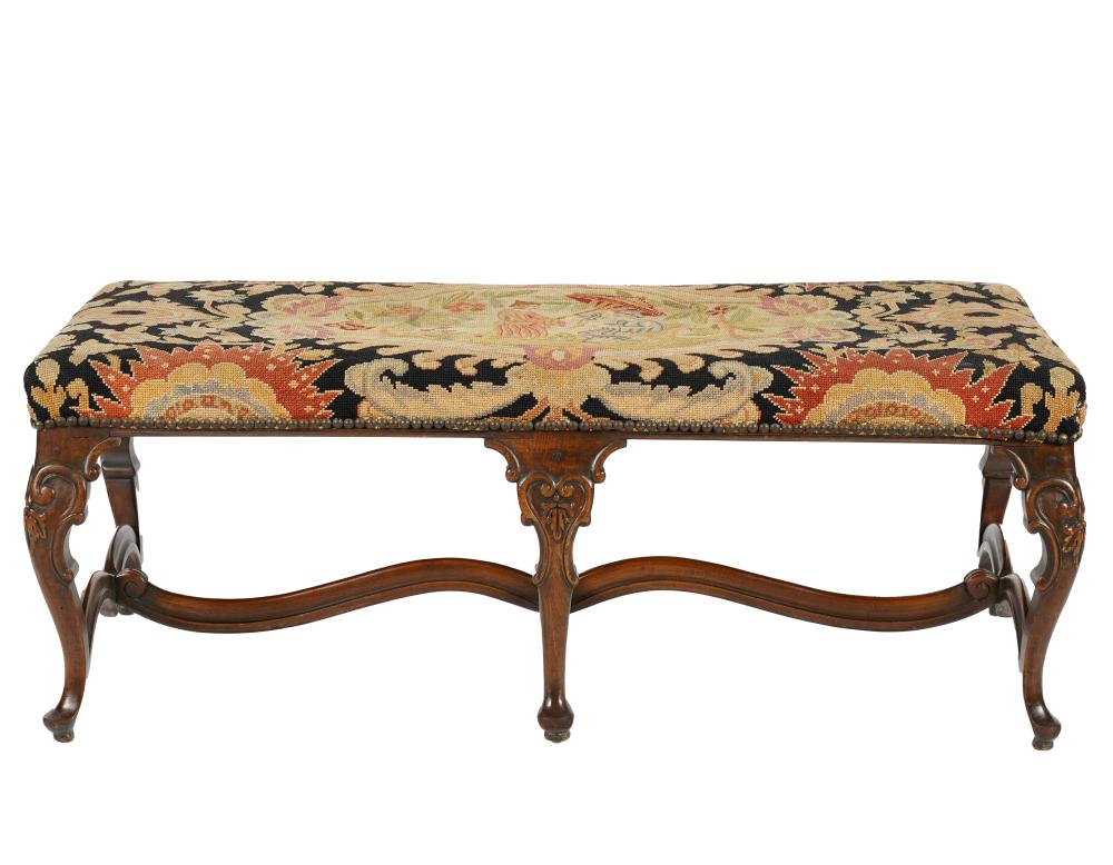 LOUIS XV STYLE NEEDLEPOINT BENCHdepicting 324586