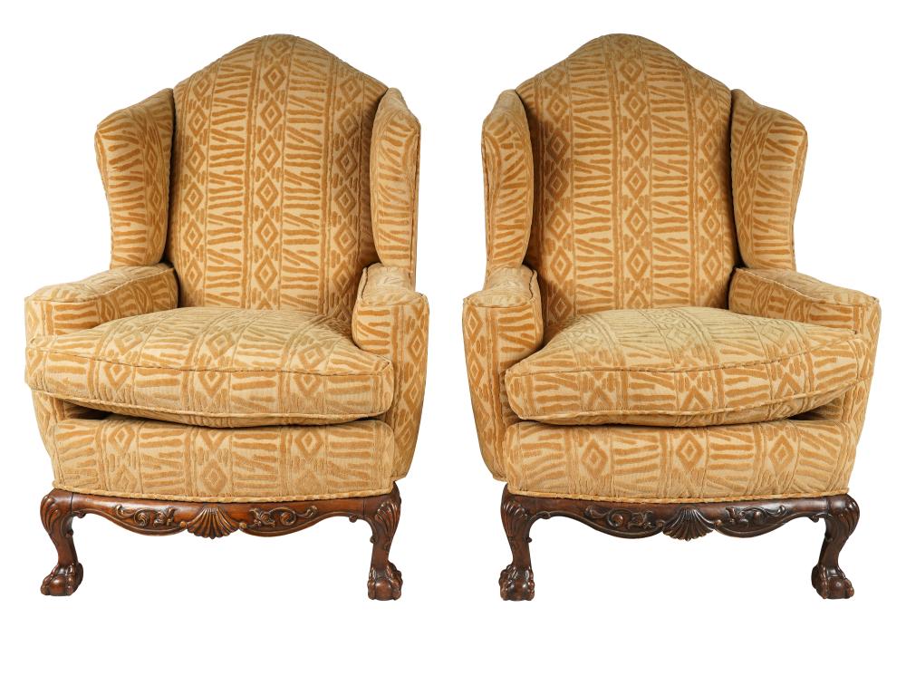 PAIR OF CARVED MAHOGANY UPHOLSTERED 3245e5