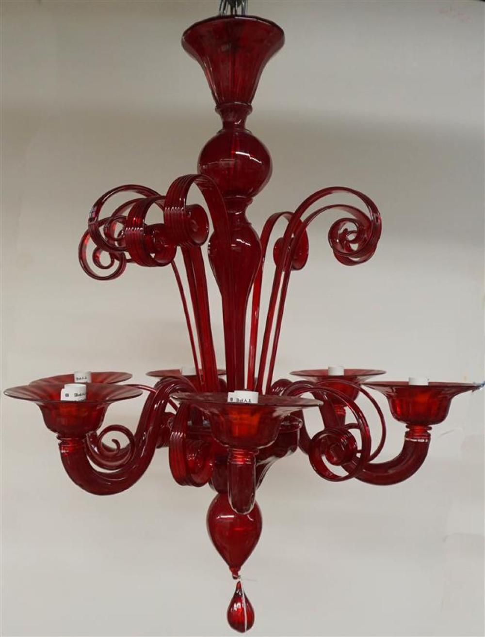 VENETIAN TYPE RED GLASS SIX-LIGHT